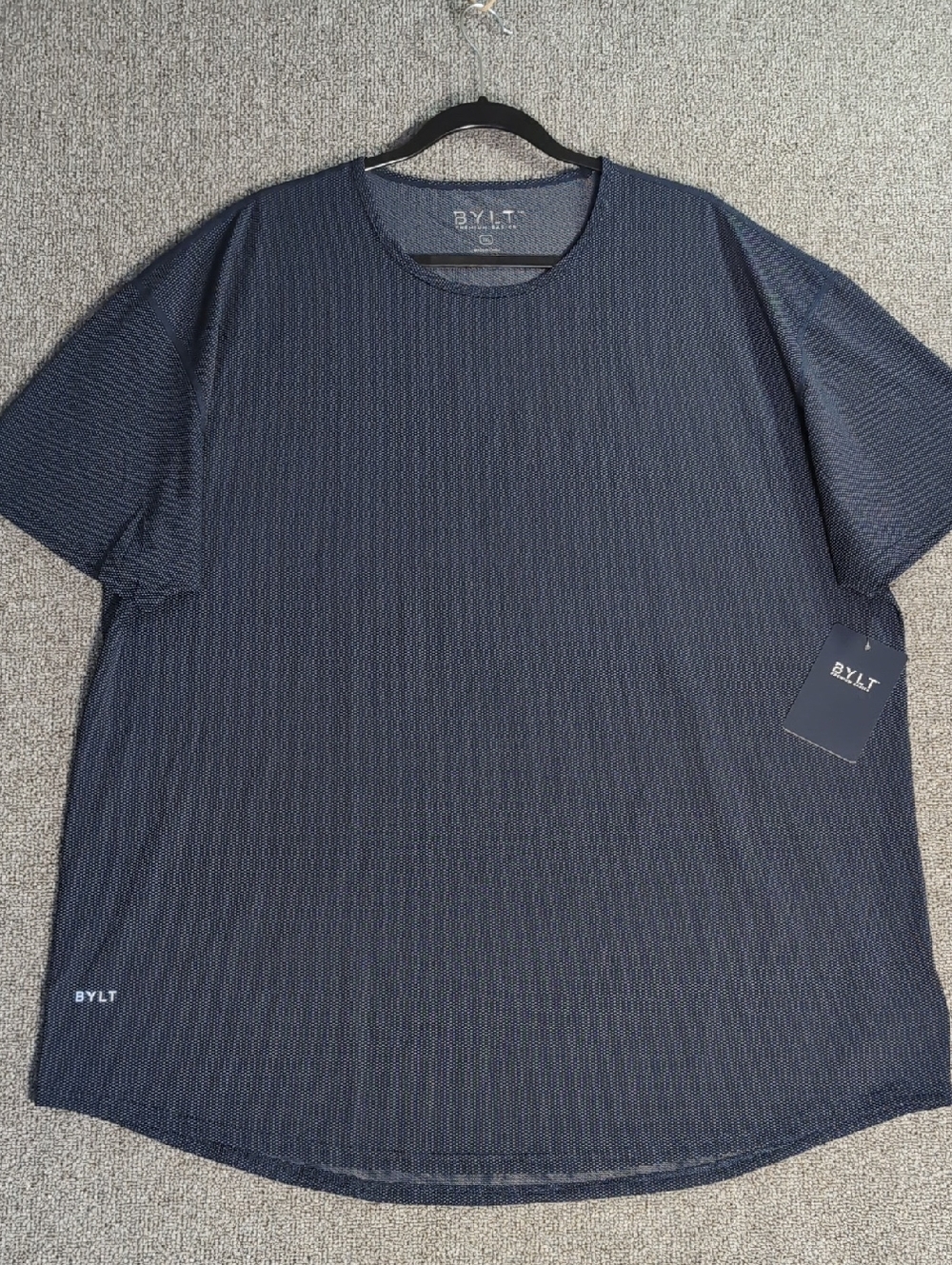 NWT BYLT Premium Basics Drop Cut Tee Size 3XL Navy Blue Birdseye Mesh